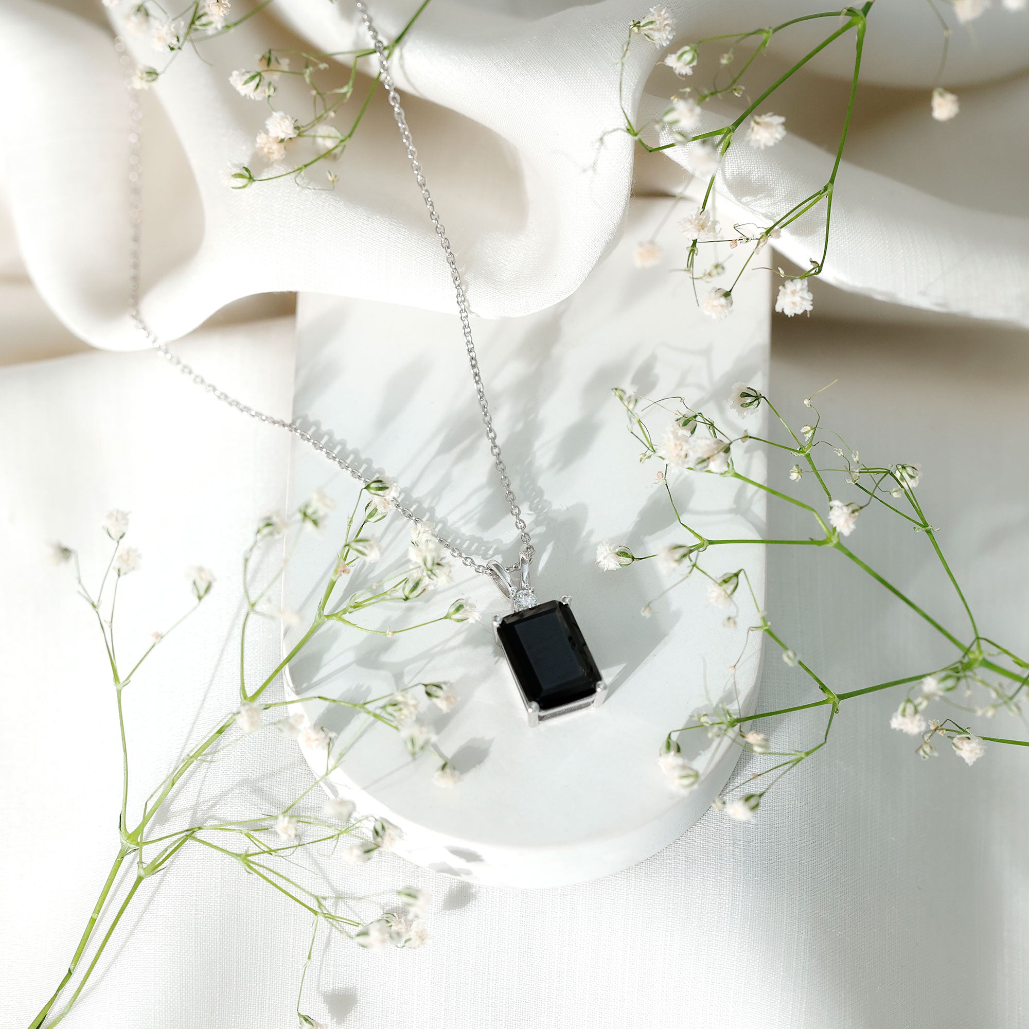 10X14 MM Lab Grown Black Diamond Solitaire Necklace In Silver - Gift For Women