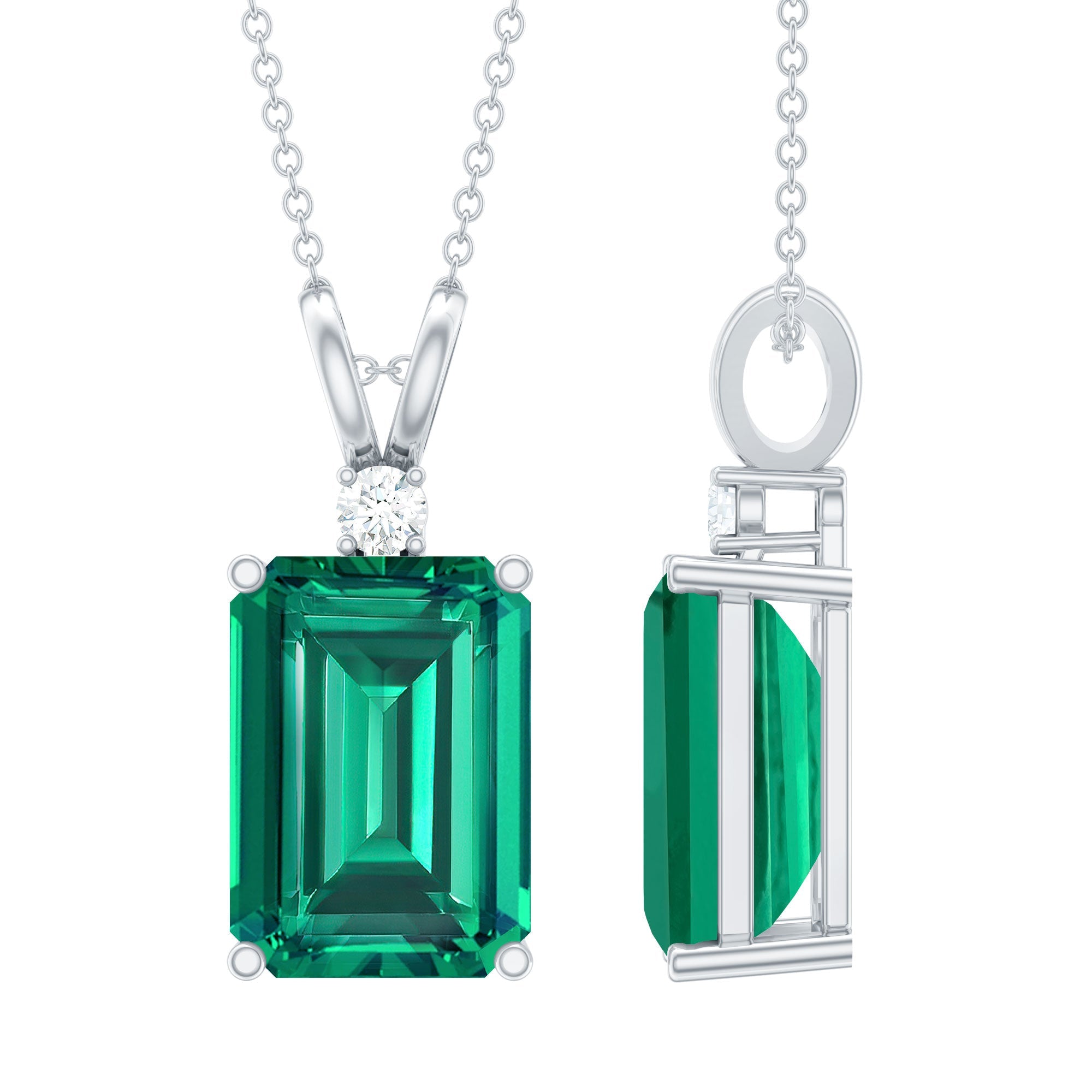 10X14MM Lab Grown Emerald Solitaire Necklace with Chain