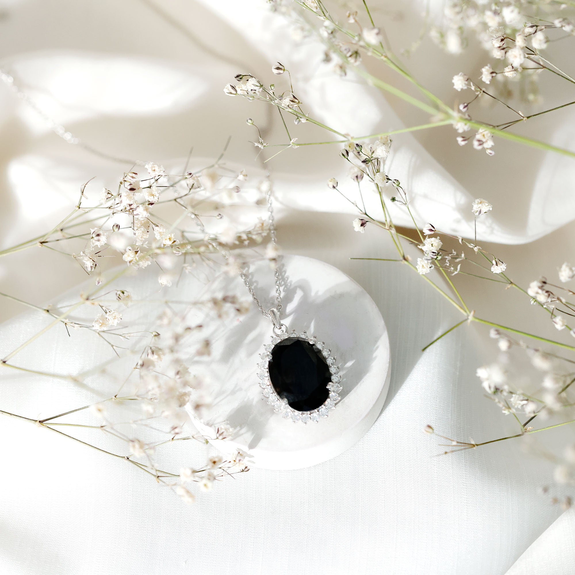 13X18mm Oval Lab Grown Black Diamond Cocktail Necklace With Silver Chain