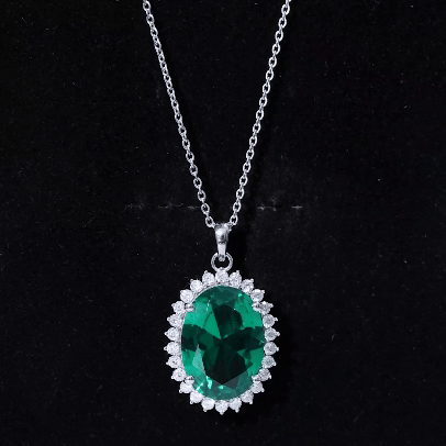 13X18 MM Lab Grown Emerald Statement Necklace With Silver Chain