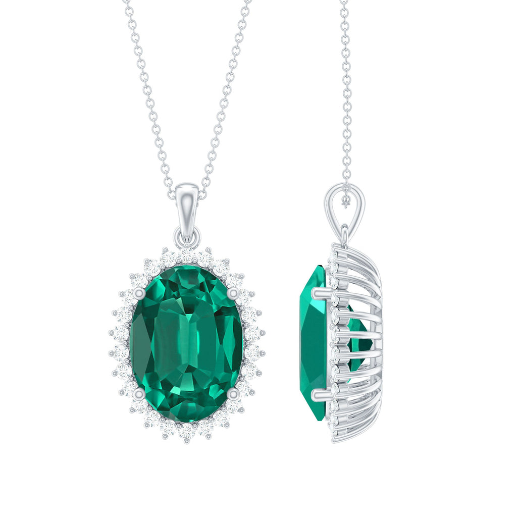 13X18 MM Lab Grown Emerald Statement Necklace With Silver Chain