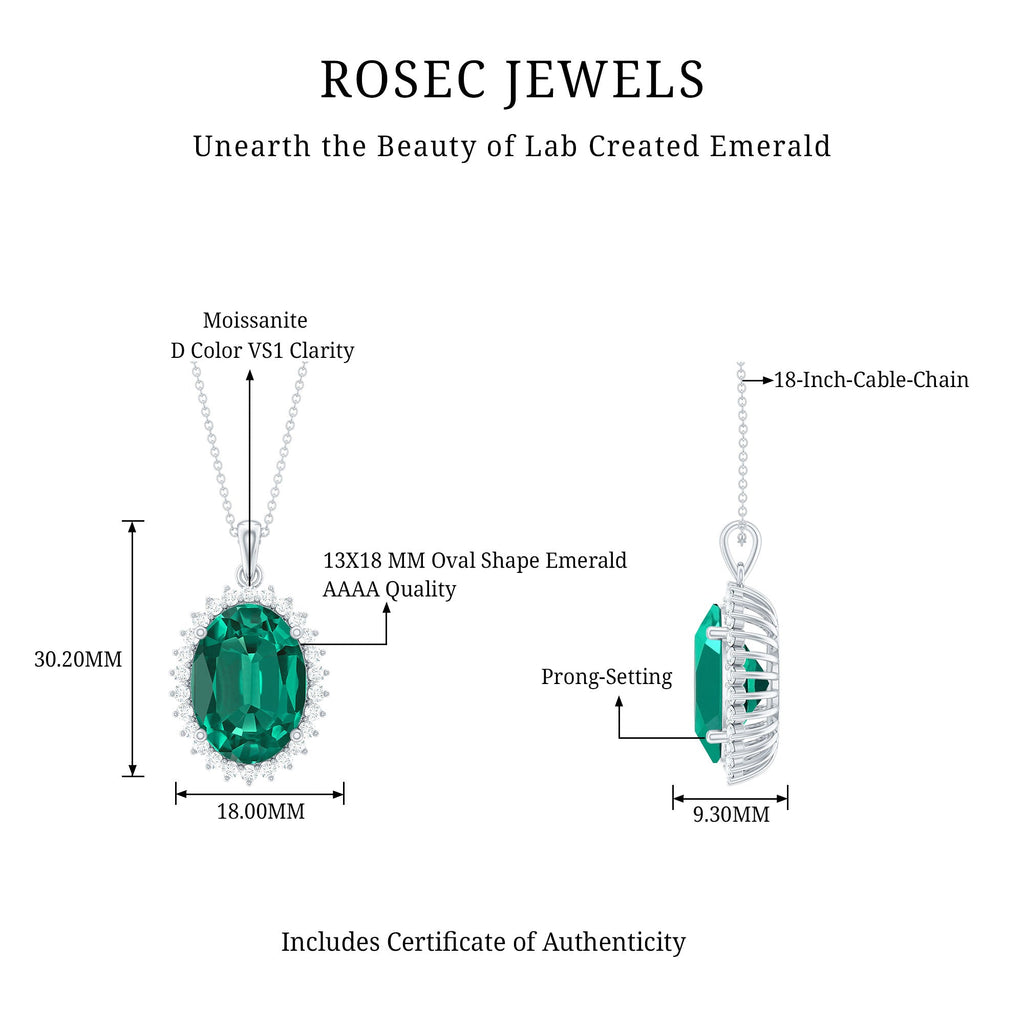 13X18 MM Lab Grown Emerald Statement Necklace With Silver Chain