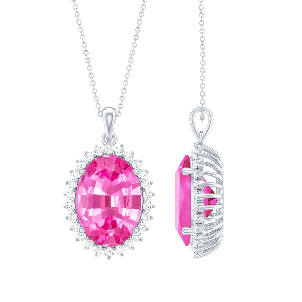 Elegant 13X18 MM Lab Pink Sapphire Bridal Necklace With Silver Chain