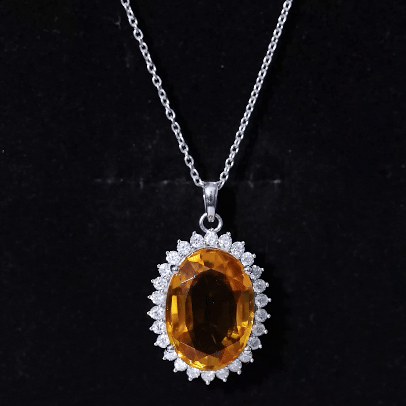Certified 13X18 MM Lab Grown Yellow Sapphire Cocktail Necklace With Silver Chain