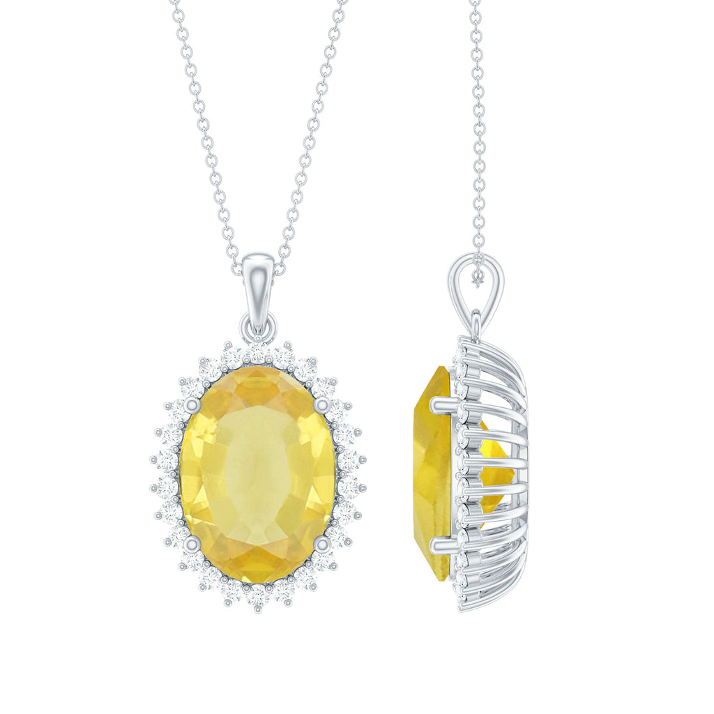 Certified 13X18 MM Lab Grown Yellow Sapphire Cocktail Necklace With Silver Chain