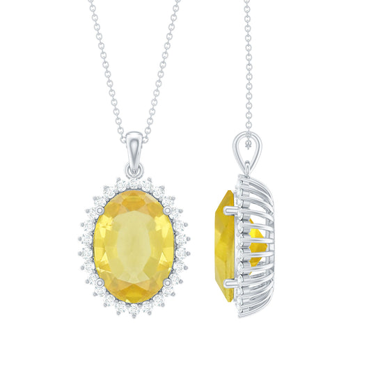 Certified 13X18 MM Lab Grown Yellow Sapphire Cocktail Necklace With Silver Chain