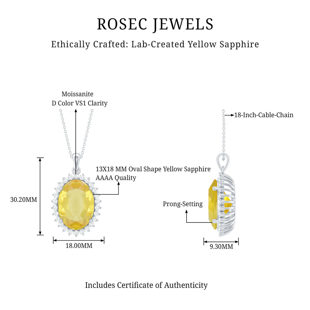 Certified 13X18 MM Lab Grown Yellow Sapphire Cocktail Necklace With Silver Chain