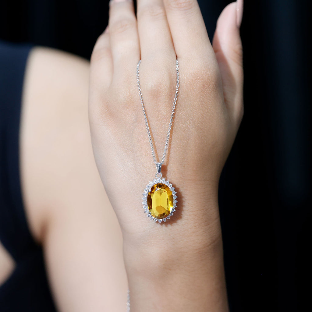 Certified 13X18 MM Lab Grown Yellow Sapphire Cocktail Necklace With Silver Chain