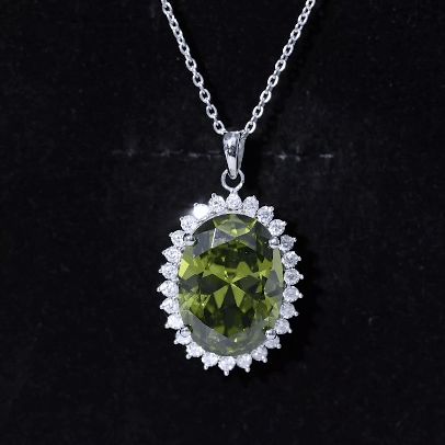 Lab Grown Green Sapphire Statement Necklace with Moissanite