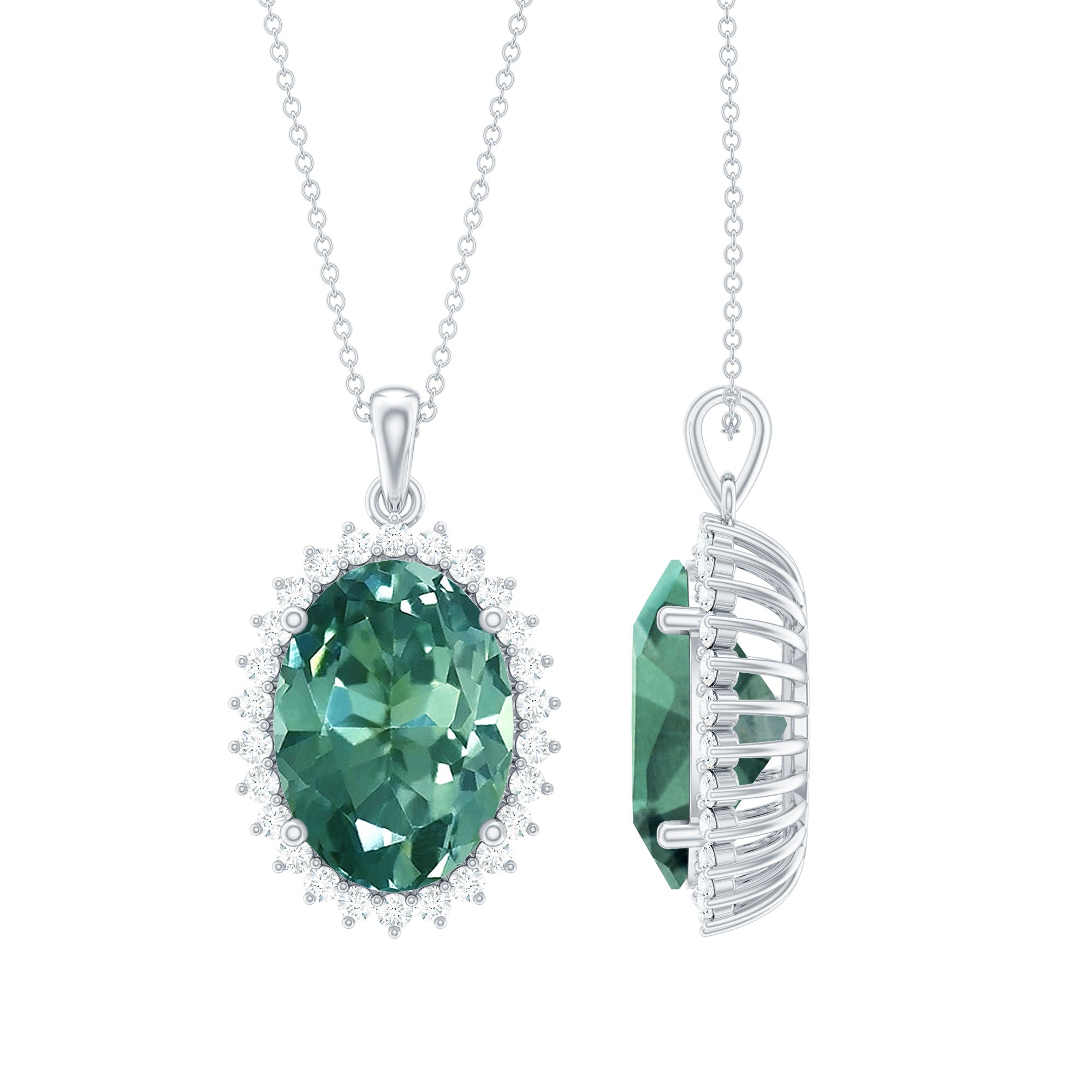 Lab Grown Green Sapphire Statement Necklace with Moissanite