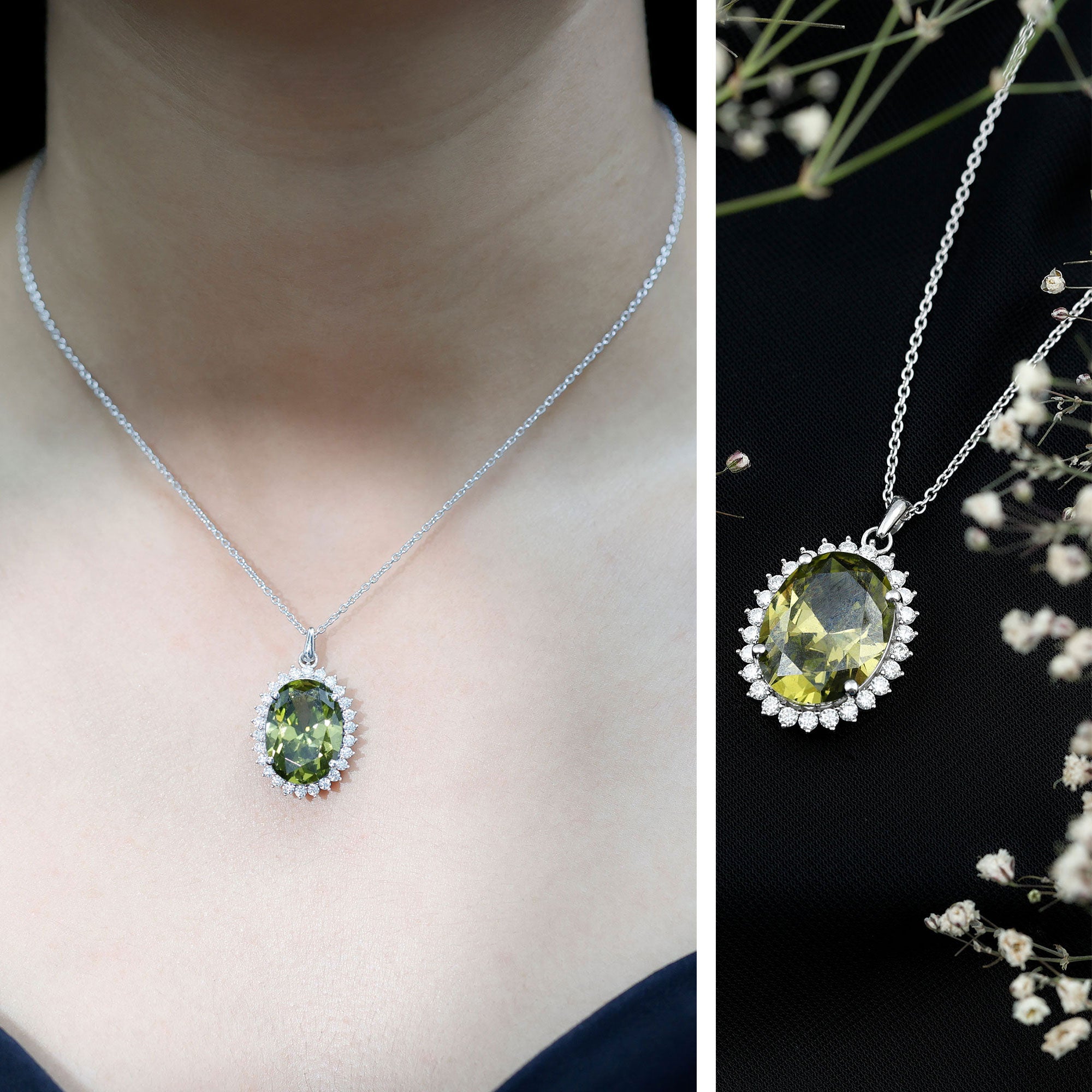 Lab Grown Green Sapphire Statement Necklace with Moissanite