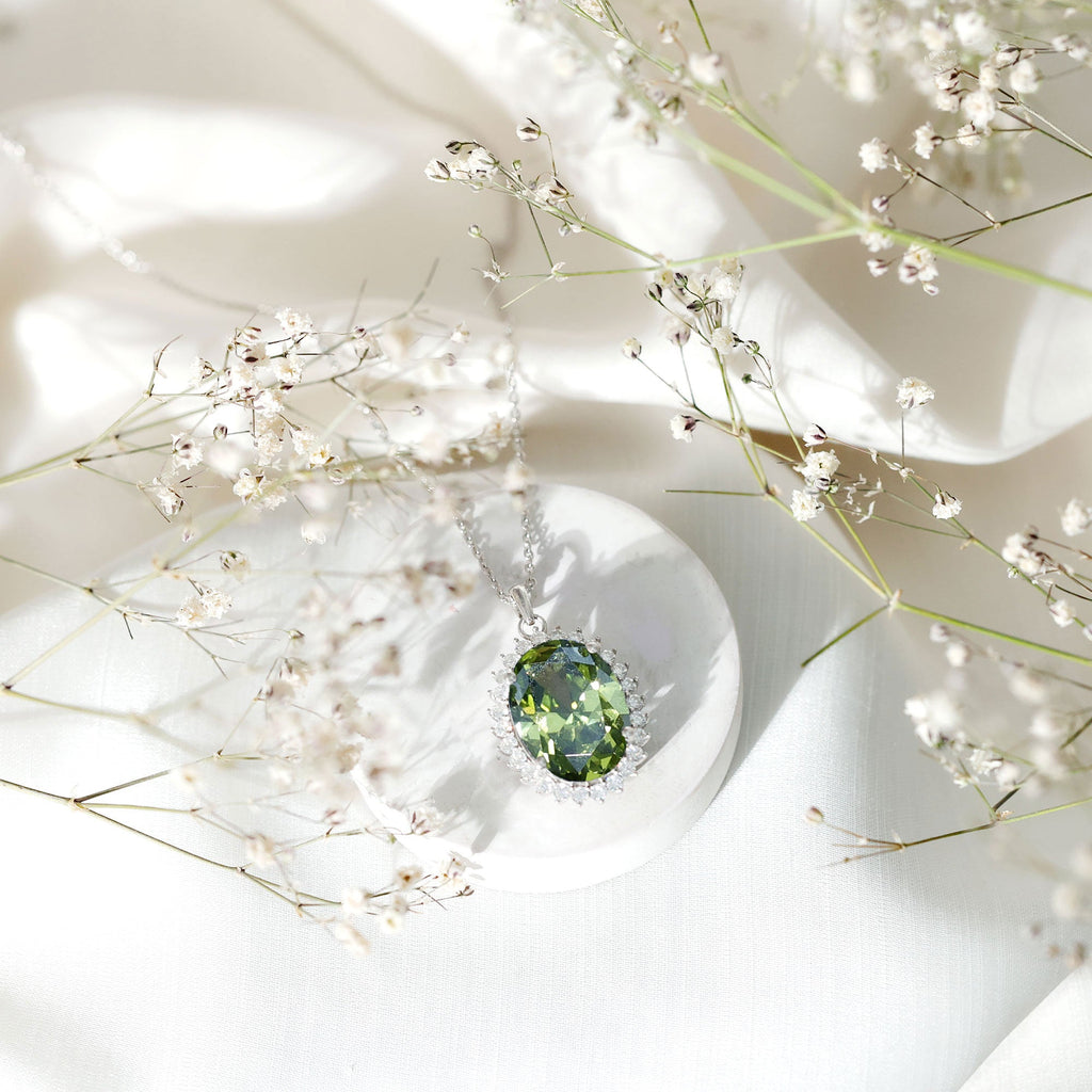 Lab Grown Green Sapphire Statement Necklace with Moissanite