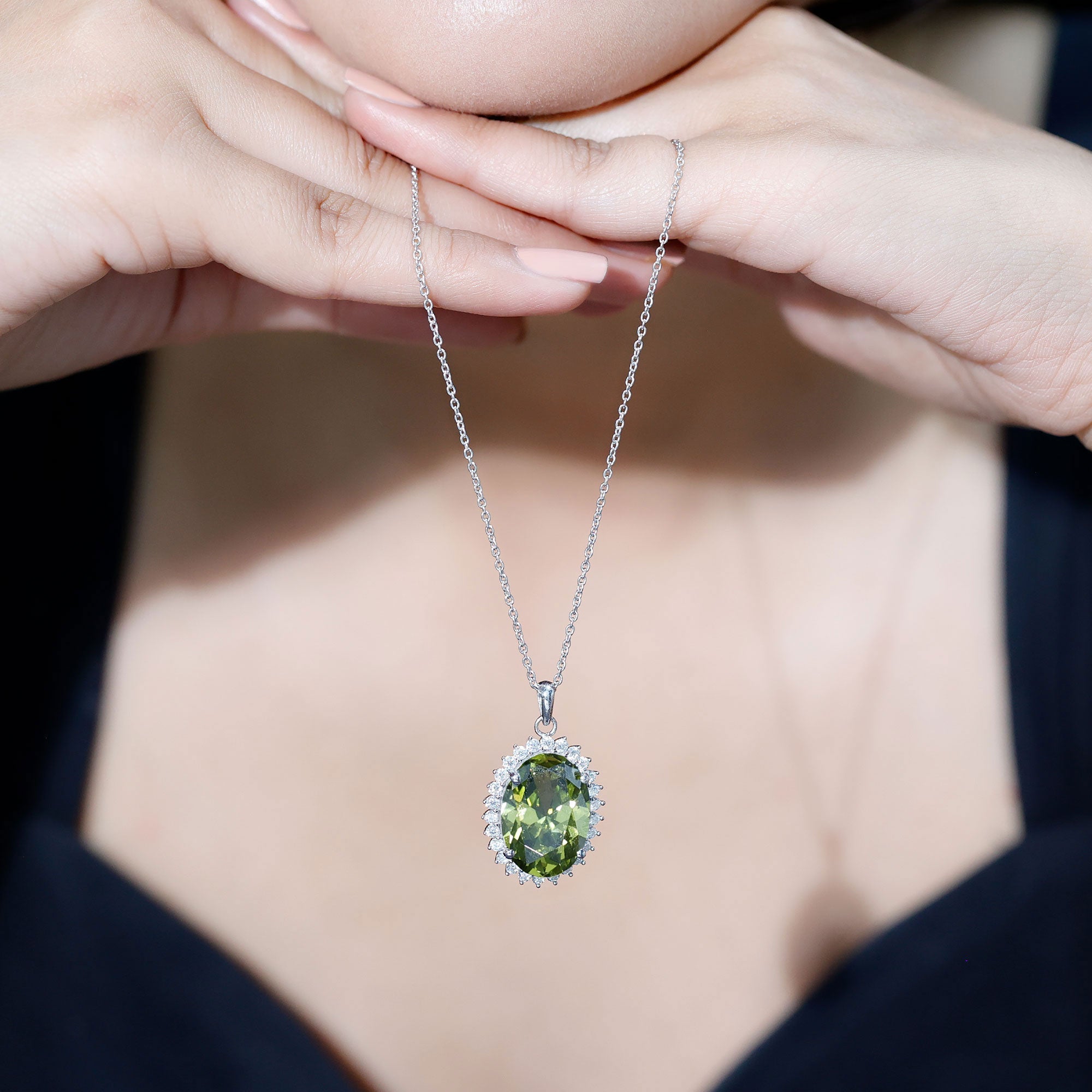 Lab Grown Green Sapphire Statement Necklace with Moissanite
