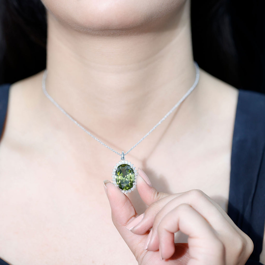 Lab Grown Green Sapphire Statement Necklace with Moissanite
