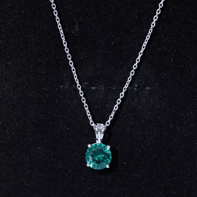 Round Cut 8 MM Lab Grown Emerald Solitaire Necklace with Chain