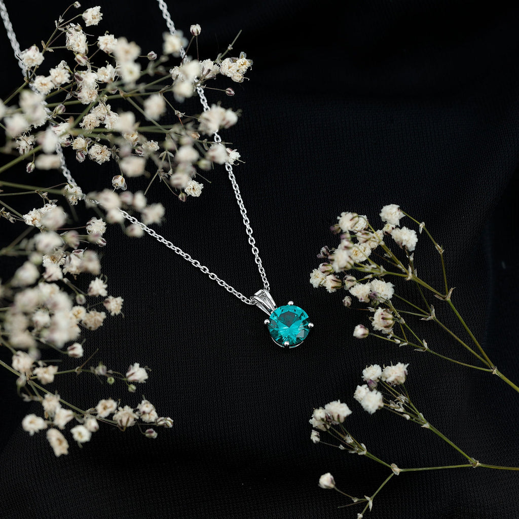 Round Cut 8 MM Lab Grown Emerald Solitaire Necklace with Chain