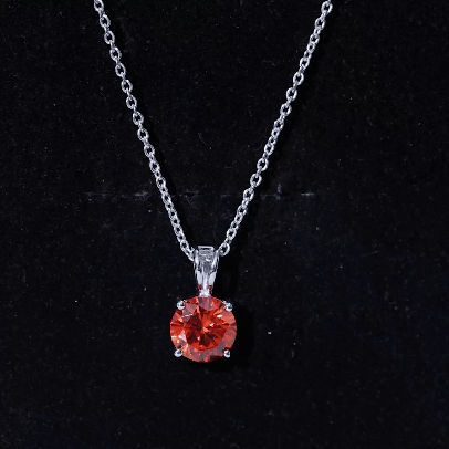 Lab Grown Orange Sapphire 2 Carat Necklace With Silver Chain