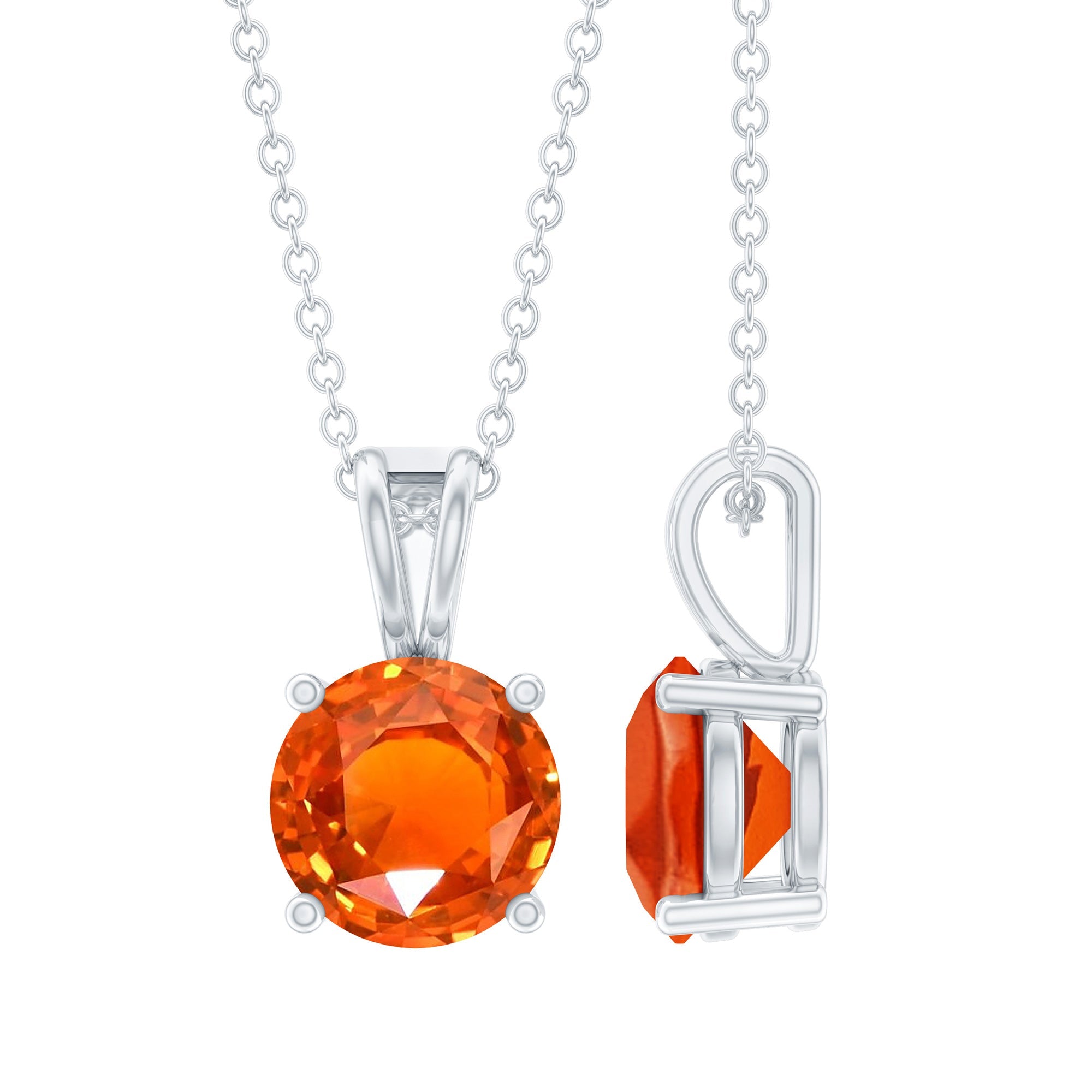 Lab Grown Orange Sapphire 2 Carat Necklace With Silver Chain