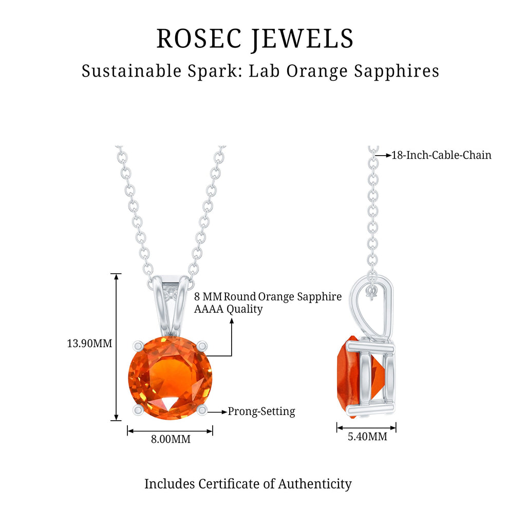 Lab Grown Orange Sapphire 2 Carat Necklace With Silver Chain