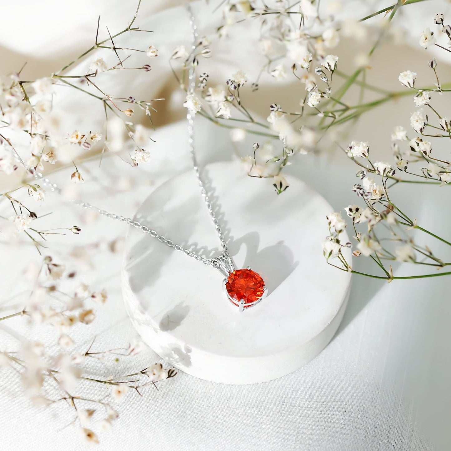 Lab Grown Orange Sapphire 2 Carat Necklace With Silver Chain