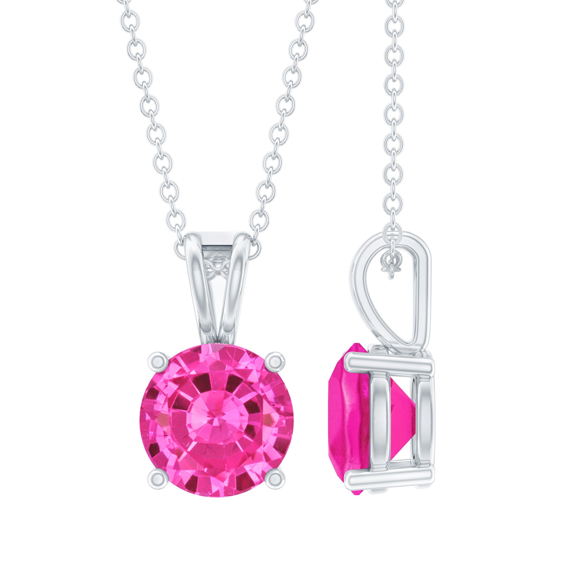 Lab Grown Pink Sapphire 2 CT Solitaire Pendant with Chain