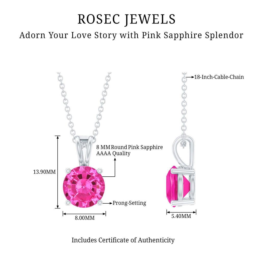 Lab Grown Pink Sapphire 2 CT Solitaire Pendant with Chain
