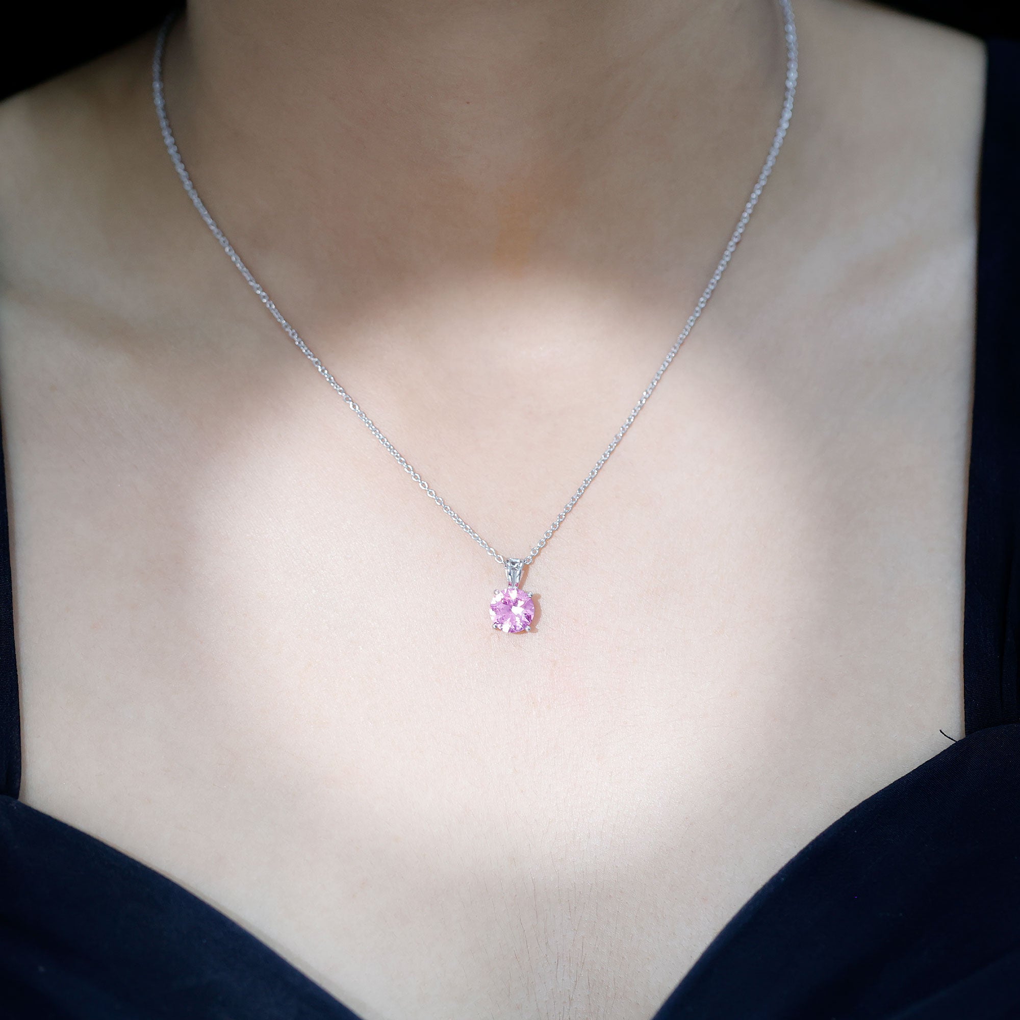 Lab Grown Pink Sapphire 2 CT Solitaire Pendant with Chain
