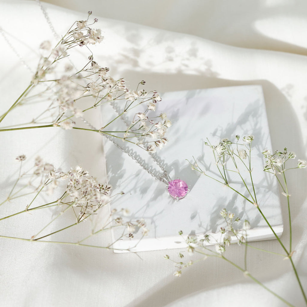 Lab Grown Pink Sapphire 2 CT Solitaire Pendant with Chain