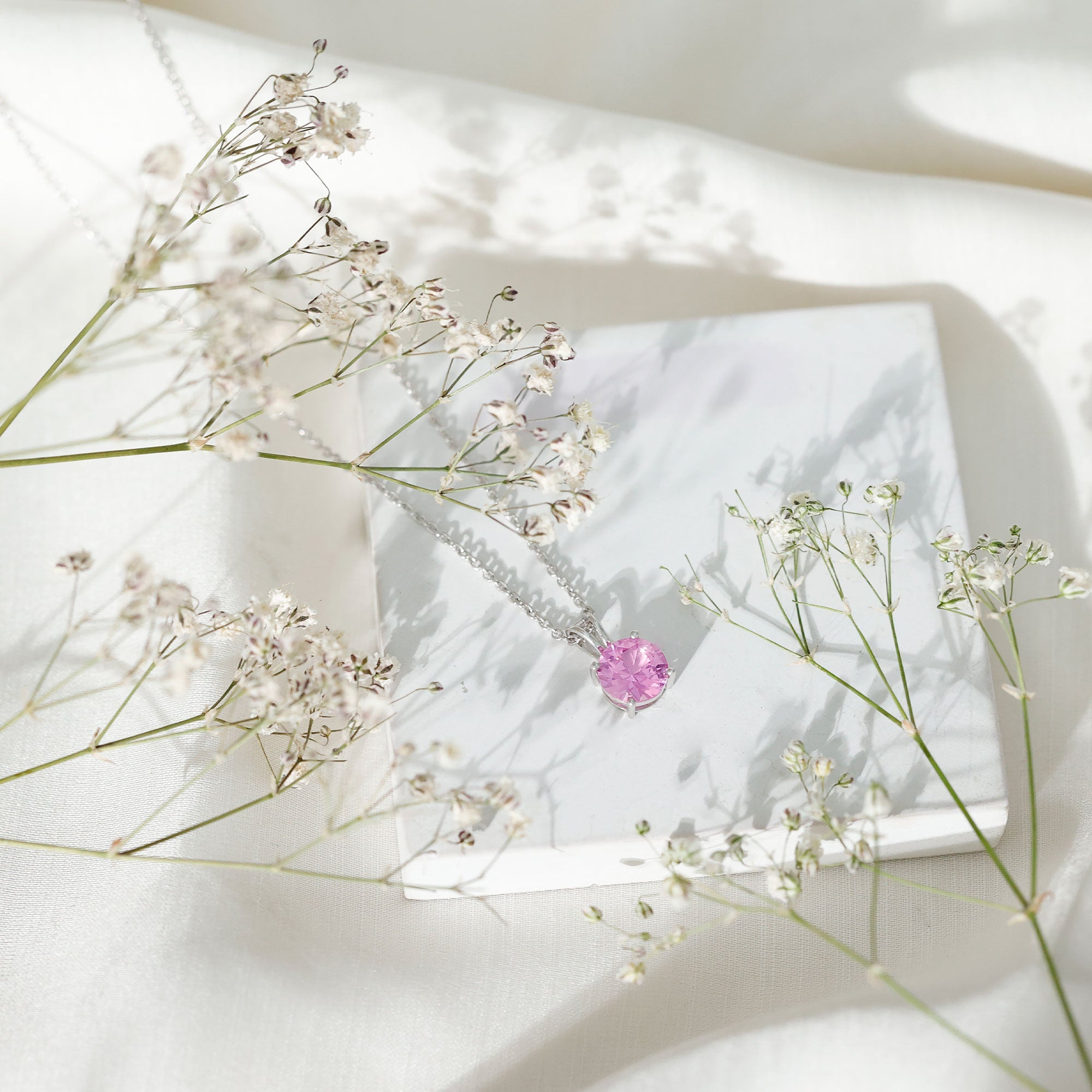 Lab Grown Pink Sapphire 2 CT Solitaire Pendant with Chain