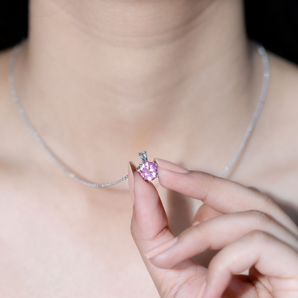 Lab Grown Pink Sapphire 2 CT Solitaire Pendant with Chain