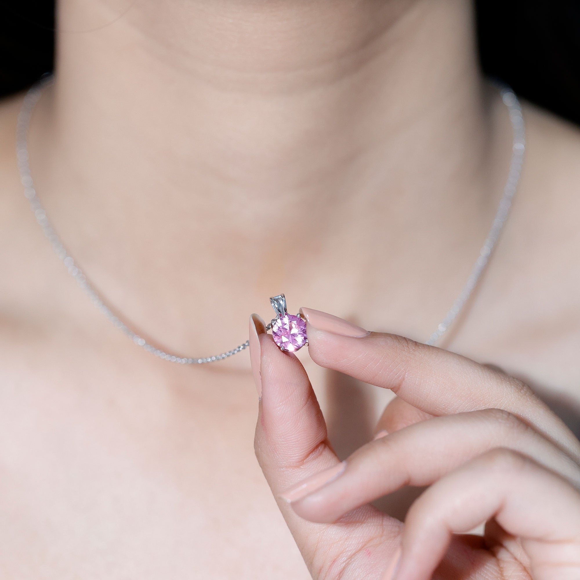 Lab Grown Pink Sapphire 2 CT Solitaire Pendant with Chain