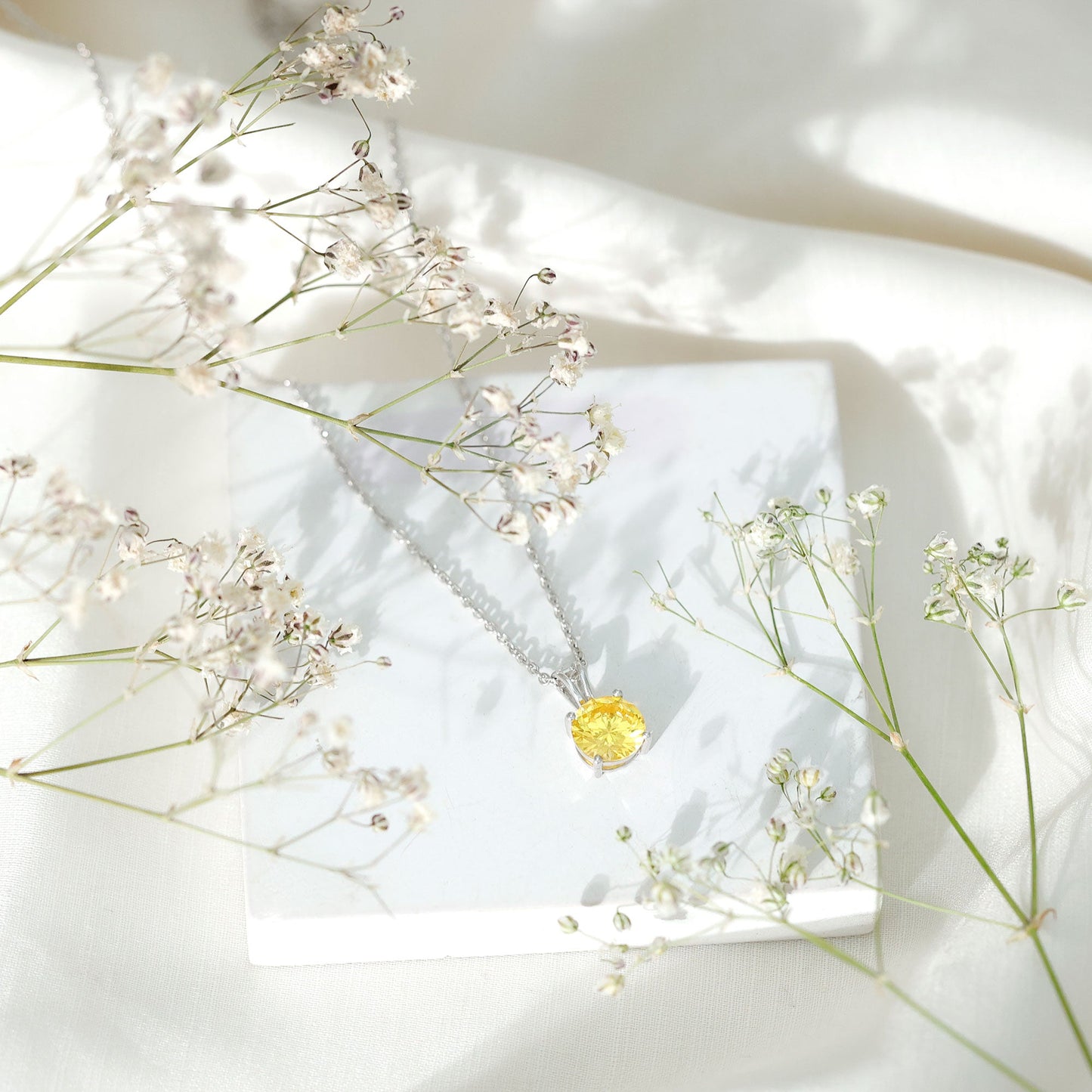 Lab Created 8 MM Yellow Sapphire Solitaire Necklace with Chain