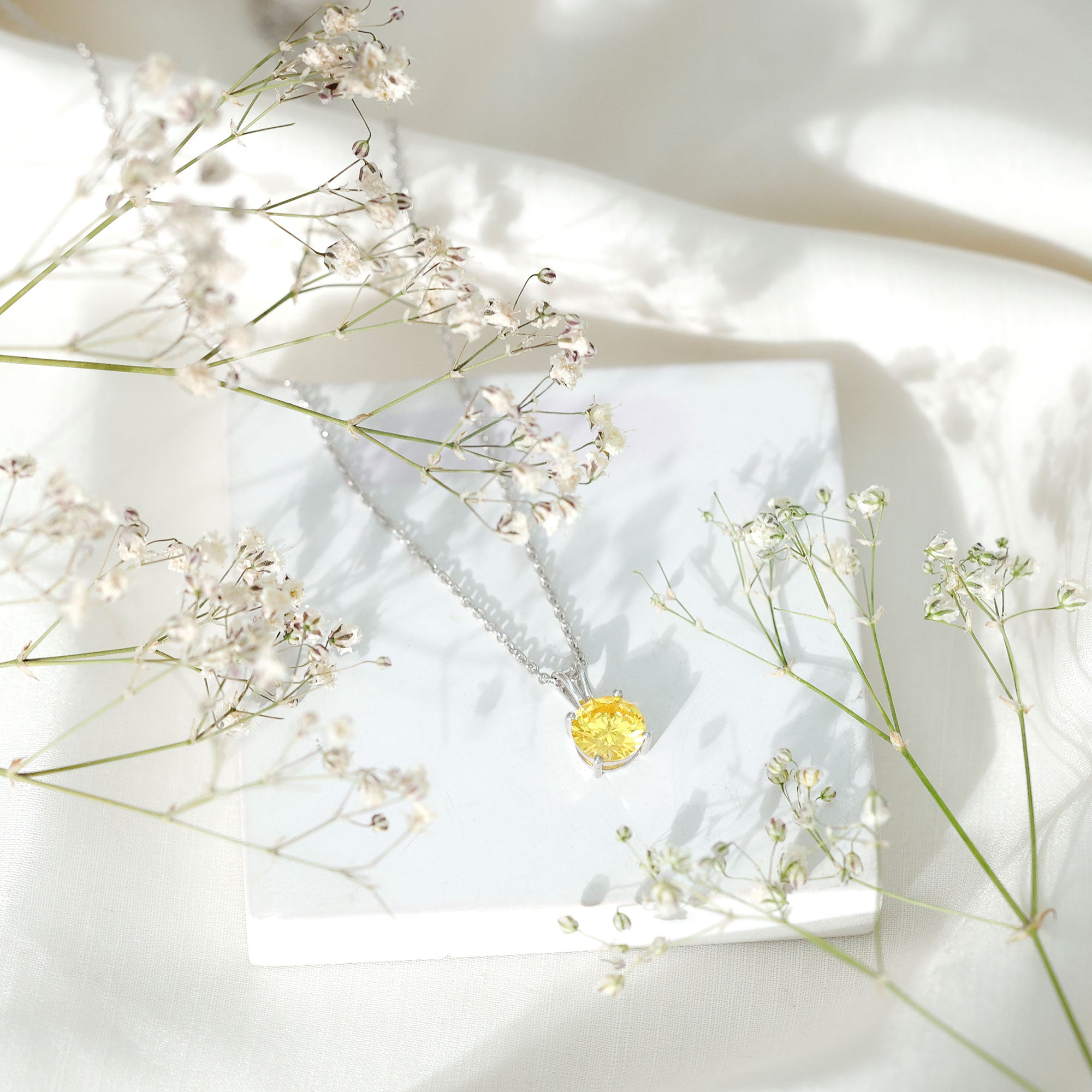 Lab Created 8 MM Yellow Sapphire Solitaire Necklace with Chain