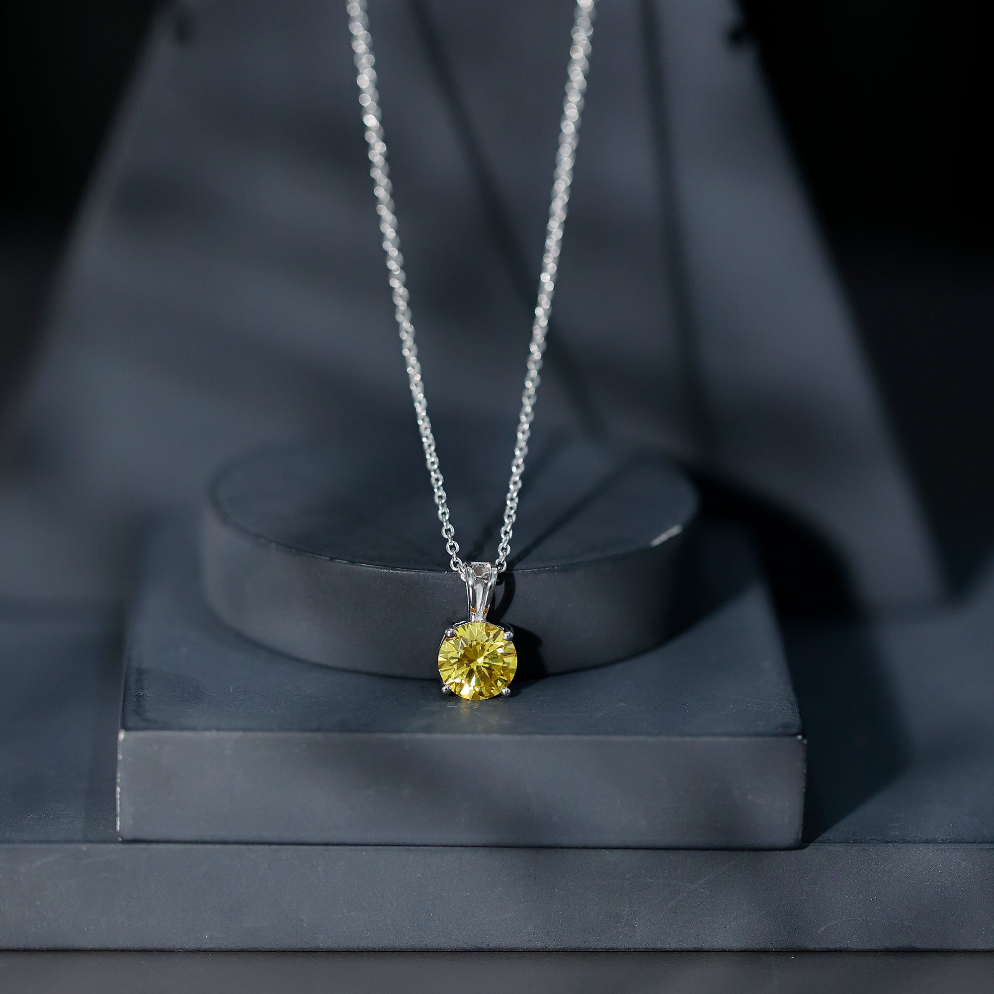 Lab Created 8 MM Yellow Sapphire Solitaire Necklace with Chain