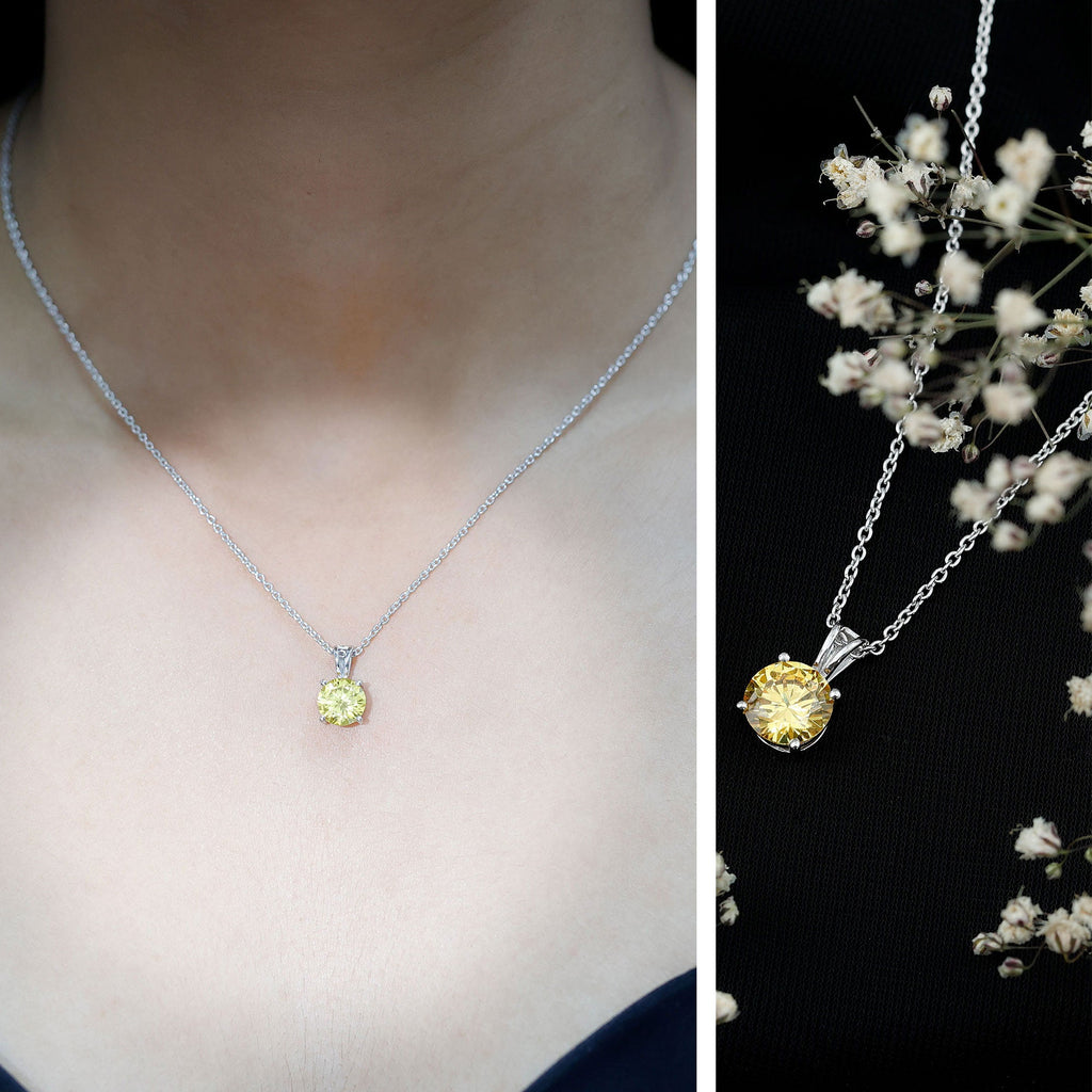 Lab Created 8 MM Yellow Sapphire Solitaire Necklace with Chain