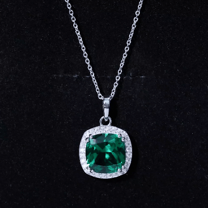12 MM Lab Grown Emerald Statement Necklace with Moissanite Halo