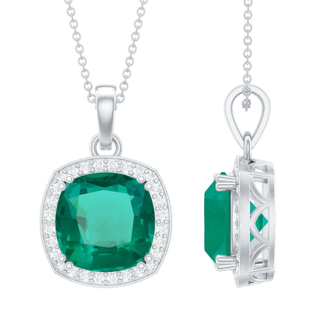 12 MM Lab Grown Emerald Statement Necklace with Moissanite Halo