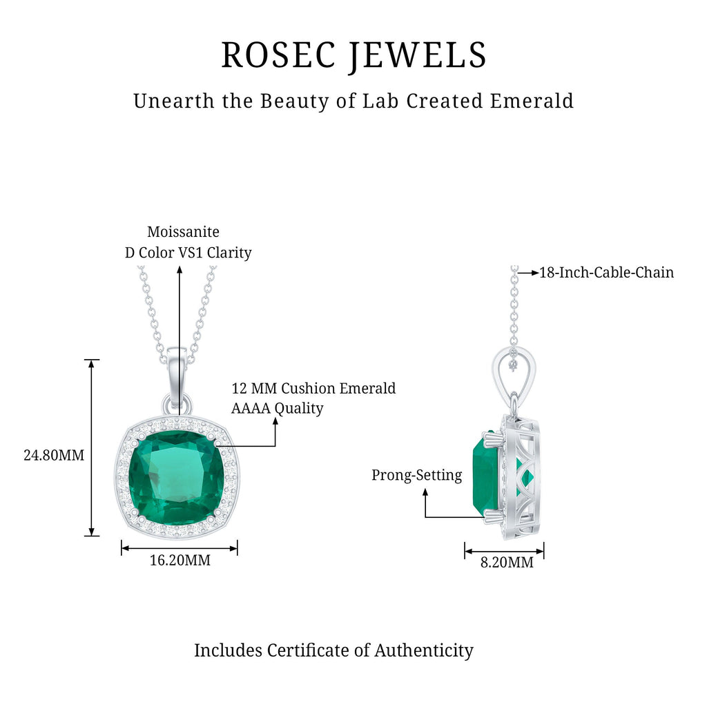 12 MM Lab Grown Emerald Statement Necklace with Moissanite Halo