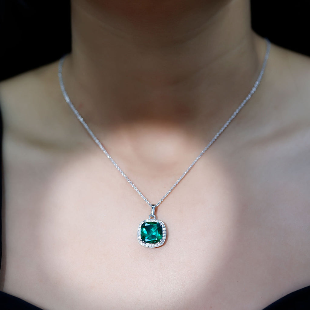 12 MM Lab Grown Emerald Statement Necklace with Moissanite Halo