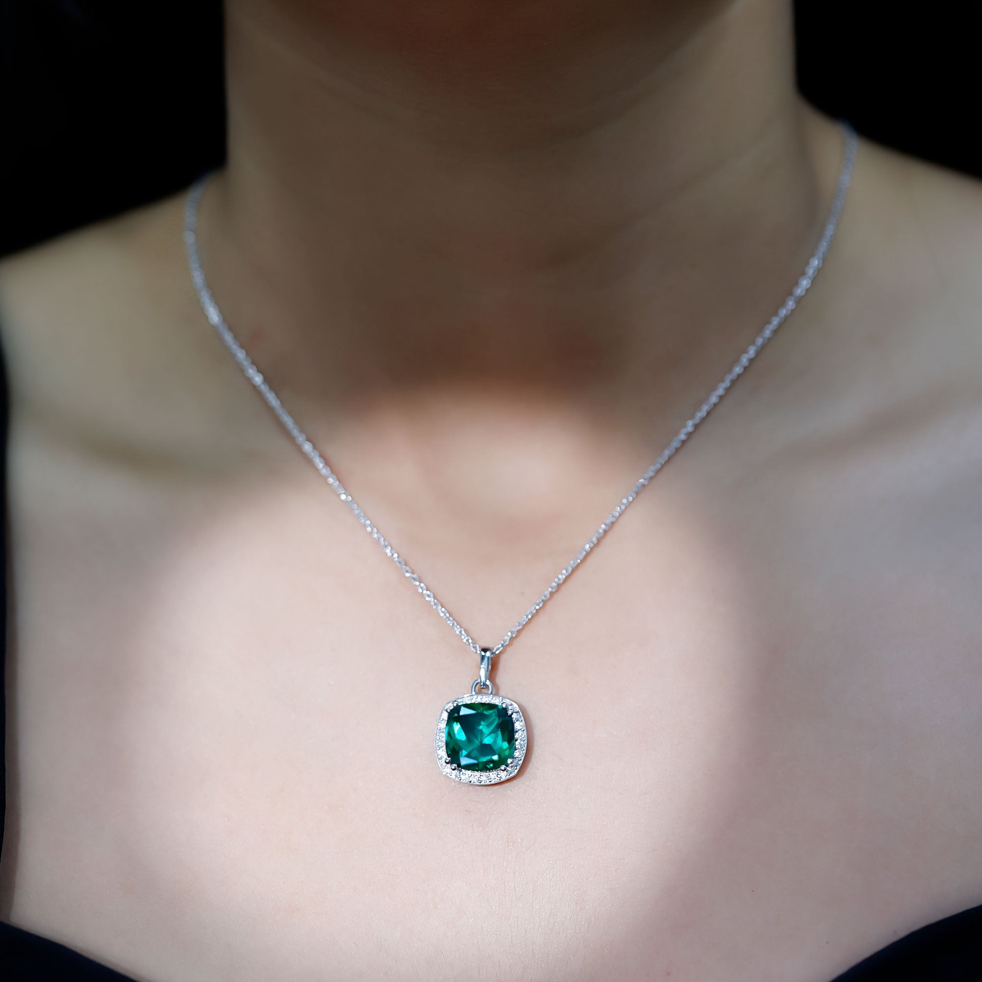 12 MM Lab Grown Emerald Statement Necklace with Moissanite Halo