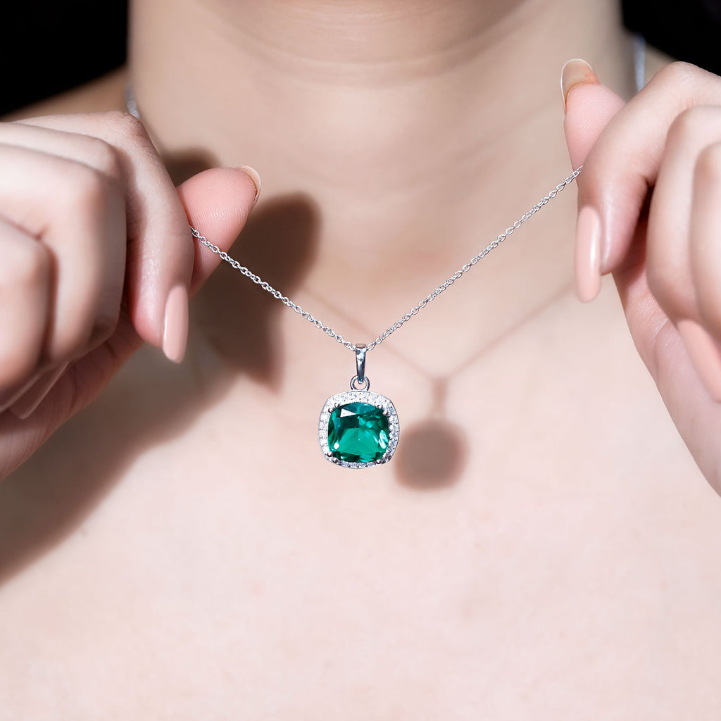 12 MM Lab Grown Emerald Statement Necklace with Moissanite Halo