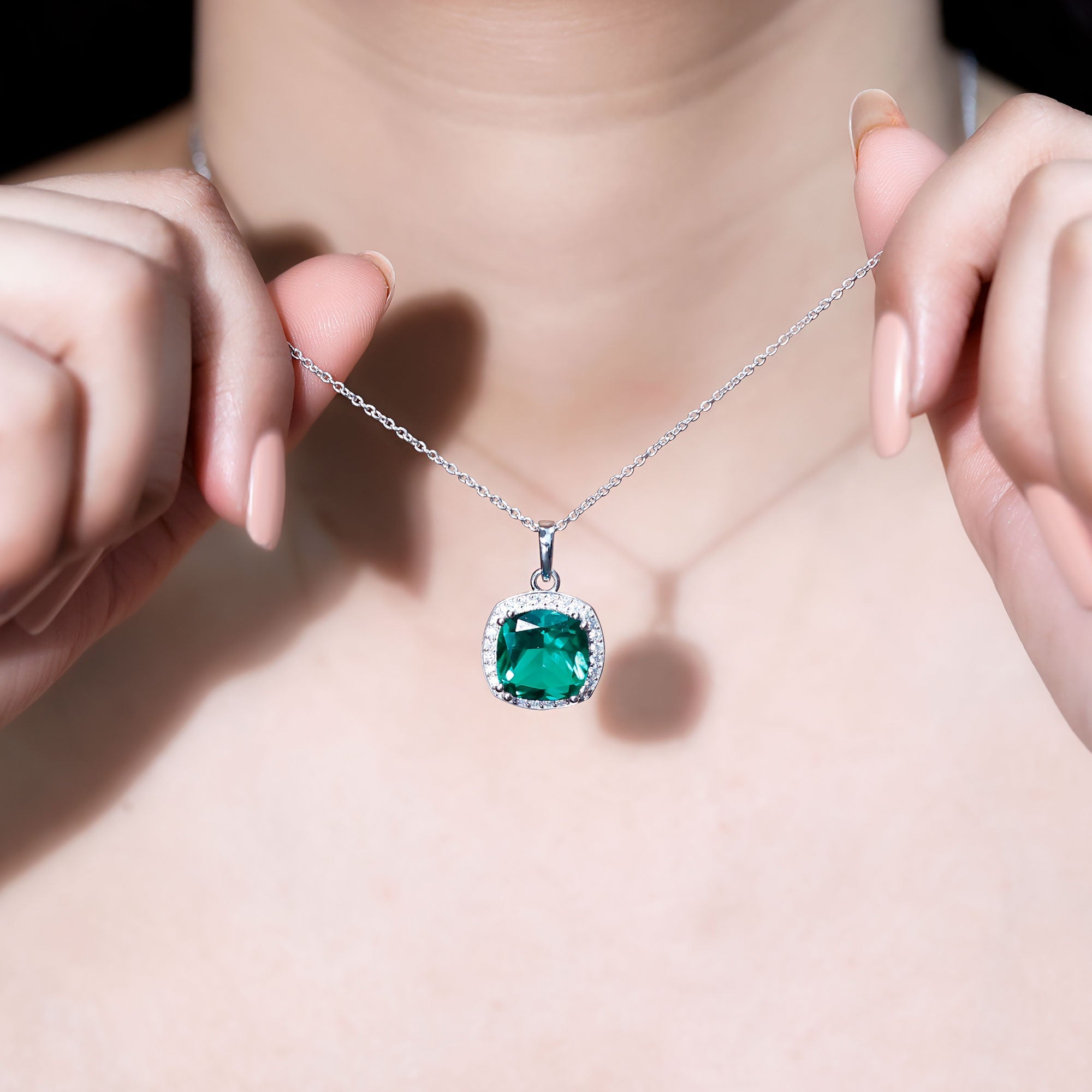 12 MM Lab Grown Emerald Statement Necklace with Moissanite Halo