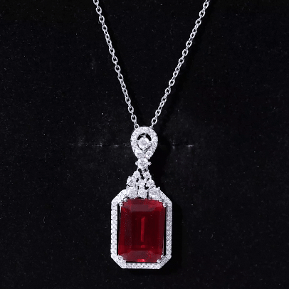 Certified 10X14 MM Lab Grown Ruby Vintage Necklace With Silver Chain