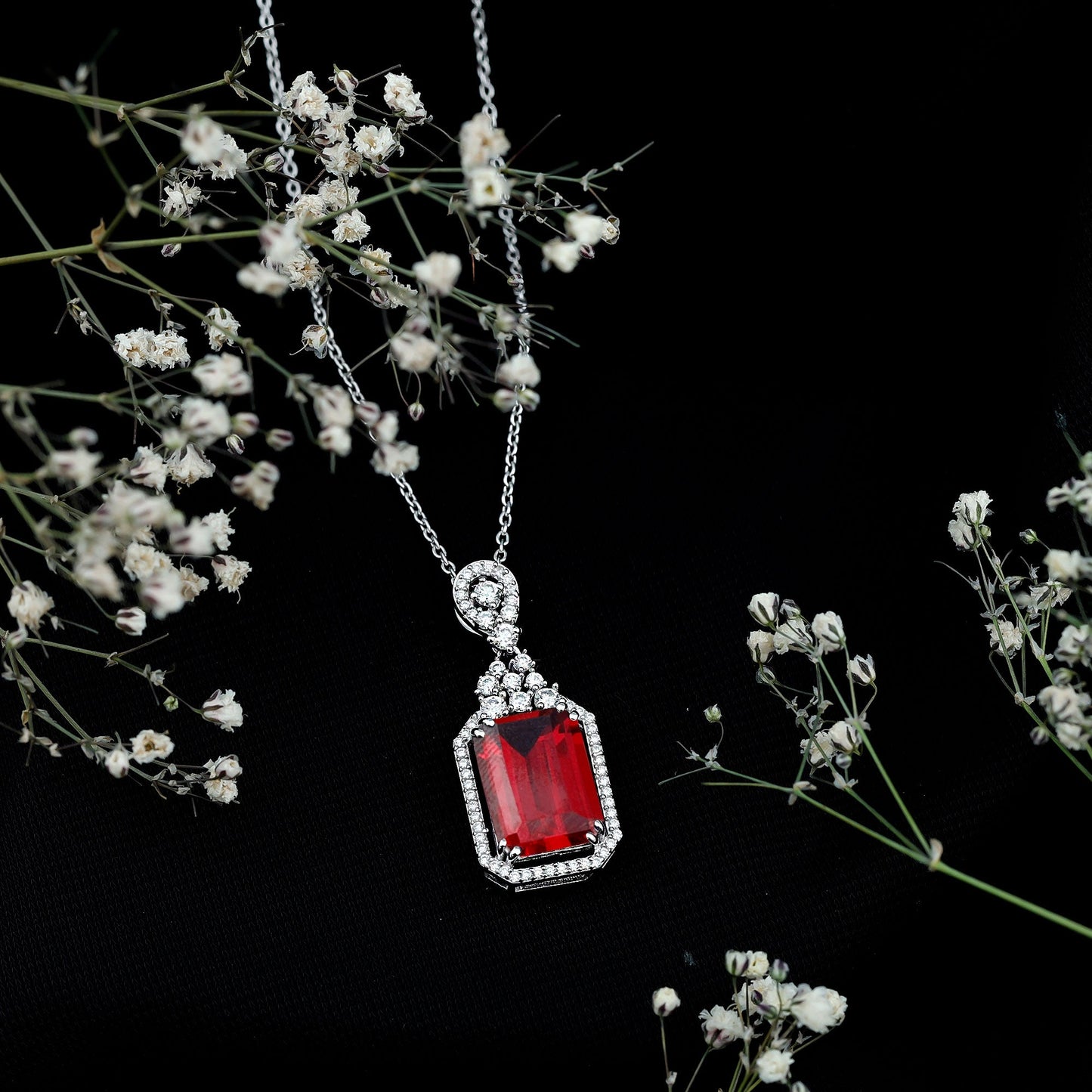 Certified 10X14 MM Lab Grown Ruby Vintage Necklace With Silver Chain