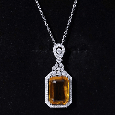 Certified 10X14 MM Lab Grown Yellow Sapphire Art Deco Necklace
