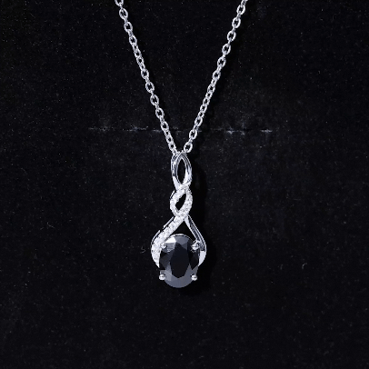 Lab Grown Black Diamond Moissanite Love Knot Pendant Necklace