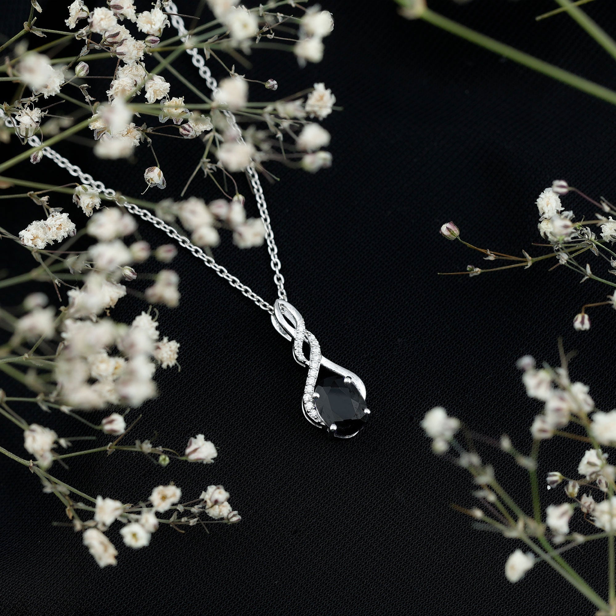 Lab Grown Black Diamond Moissanite Love Knot Pendant Necklace