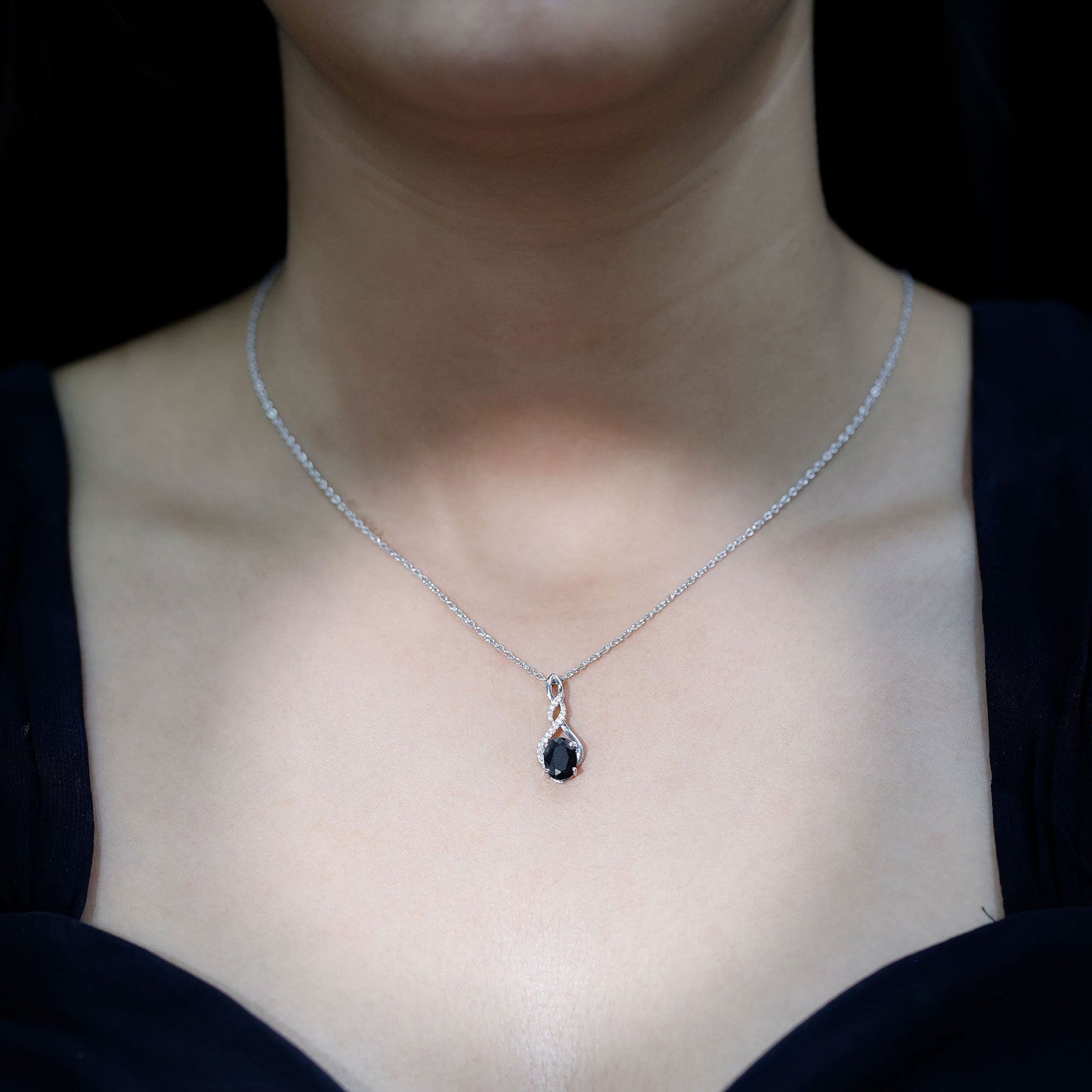 Lab Grown Black Diamond Moissanite Love Knot Pendant Necklace