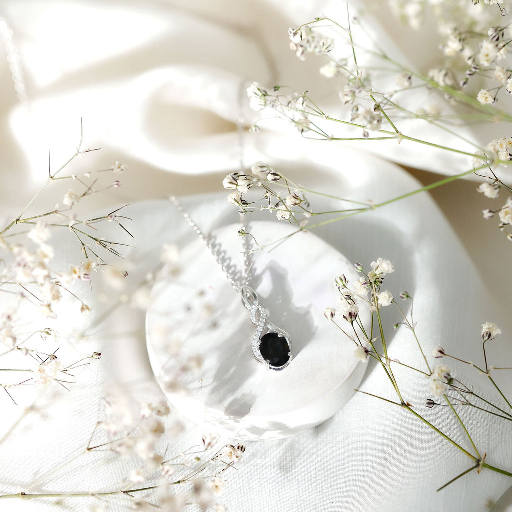 Lab Grown Black Diamond Moissanite Love Knot Pendant Necklace