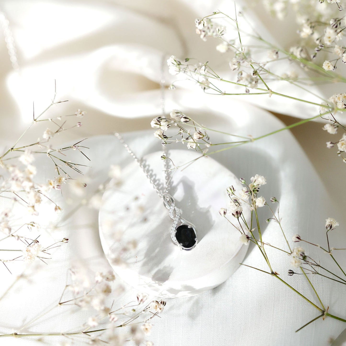 Lab Grown Black Diamond Moissanite Love Knot Pendant Necklace